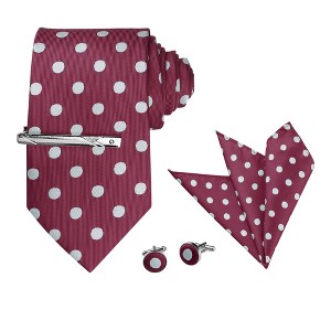 Allegra K Men's Polka Dots Business Wedding Pocket Square Clip Cufflinks Necktie Sets - 1 of 4