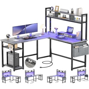 Aheaplus L Shaped Desk with Power Outlet & LED Strip - 1 of 4