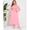 Coolmee Women Plus Size Dress Summer Button Down Smocked Midi Dress Short Sleeve Sundress - 3 of 4