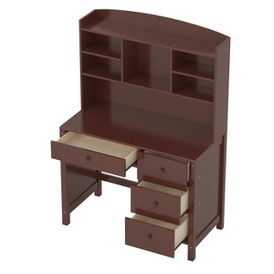 Gulches Vintage 40inch Brown Home Executive Desk Upholstered Chair Set with Bookshelf 4 Drawers Storage Shelf Office Study Desk - 1 of 4