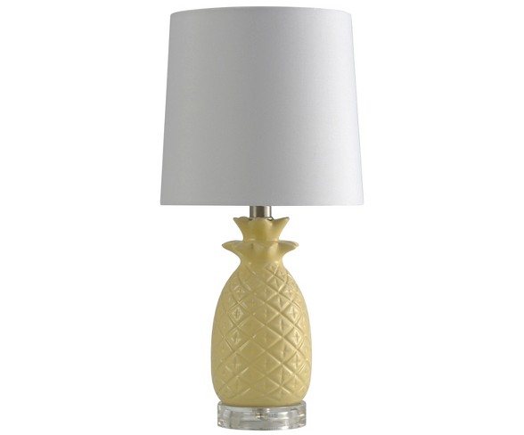 Ceramic Yellow Pineapple Table Lamp with White Hardback Fabric Shade (Lamp Only)- StyleCraft