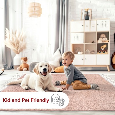 Plush Pink Braided Tassel Shag Rug 4' x 6' - Easy Care Synthetic