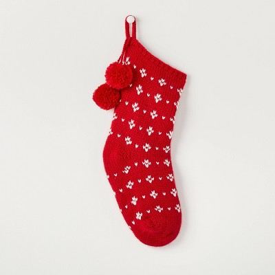 Sweater Fleck Jacquard Knit Christmas Poms Stocking Red/White - Hearth & Hand™ with Magnolia