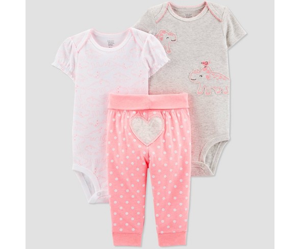 Baby Girls' 3pc Dino Top And Bottom Set - Just One You&#174; made by carter's White/Pink/Gray Newborn