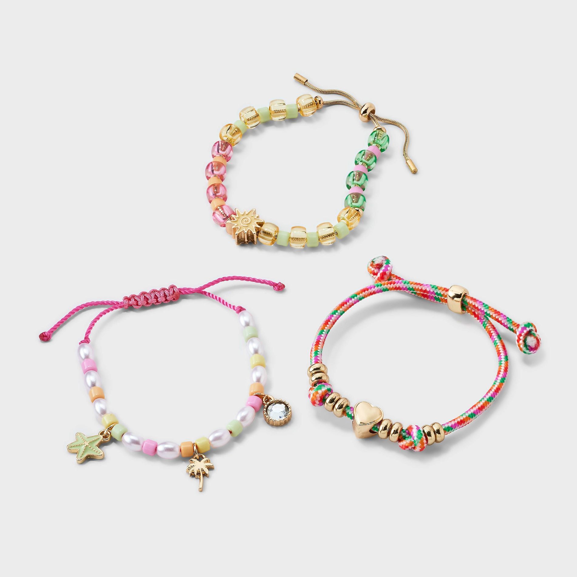 Girls' 3pk Sun and Heart Charms Bracelet Set - Cat & Jack™ Pink