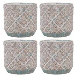 Inspirella 6.3 Inch Timeless Colorful Hand Painted Glazed Ceramic Round Indoor Outdoor Succulent Plant Pots with Drainage Holes and Plugs (4 Pack)