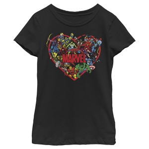 Girl's Marvel Heroes Unite Heart T-Shirt - 1 of 4