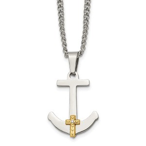 Black Bow Jewelry Stainless Steel 14k Yellow Gold & Diamond Anchor Cross Necklace, 24 In - 1 of 4