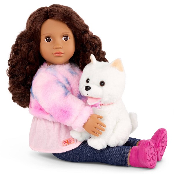 Set de muñeca Our Generation Ines & Jojo de 18" con mascota perrito 4