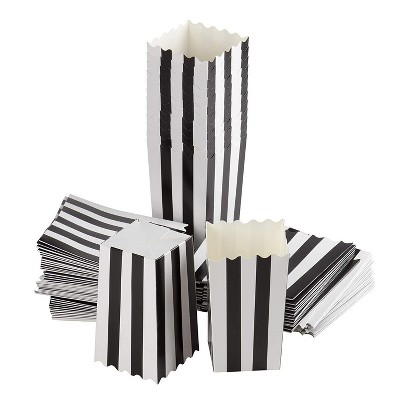 100 Popcorn Box 20oz Paper Favor Candy Container Black White Stripe 3.3x5.5x3.3