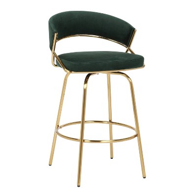 Jie 24" Green Velvet and Gold Metal Swivel Counter Stool