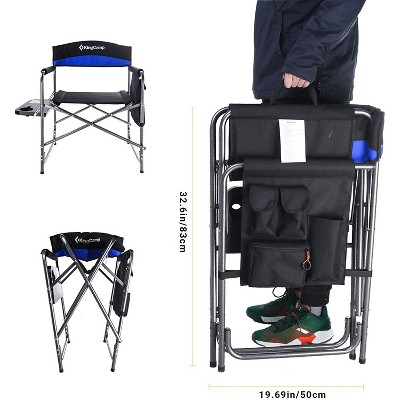 KingCamp Black and Blue Steel Padded Folding Camping Chair with Side Table