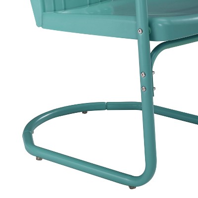Teal and Blue Green Scalloped Steel Retro Patio Chairs, Set of 2