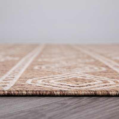 Brown and Beige Geometric Flat Woven Synthetic Area Rug 5' x 7'