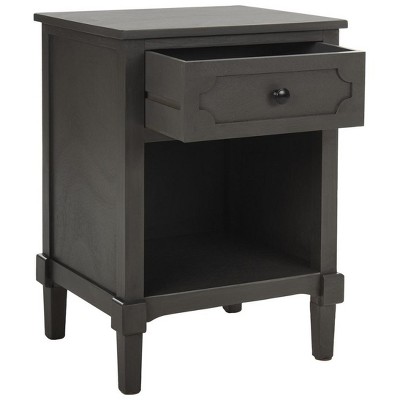 Transitional Gray Pine Wood Storage Side Table with Drawer