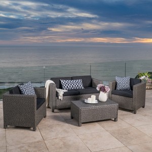 Christopher Knight Home Puerta Outdoor Wicker 4 Seater Chat Set with Cushions - 1 of 4