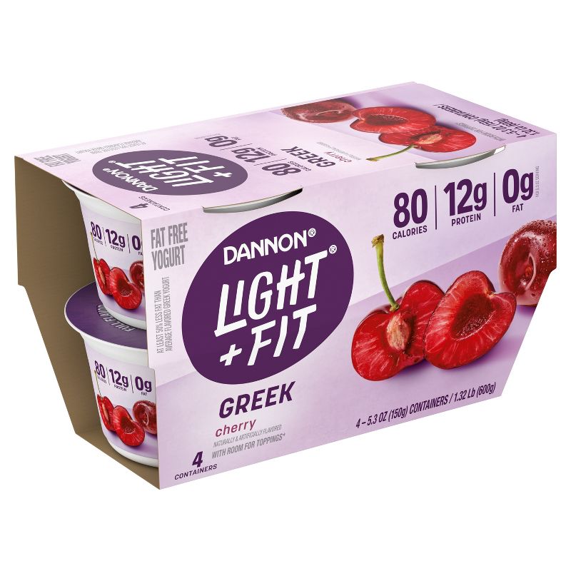 Light + Fit Nonfat Gluten-Free Cherry Greek Yogurt - 4ct/5.3oz Cups, 4 of 9