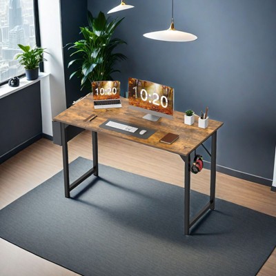 FONTOI Computer Desk with Storage Bag Headphone Hook, Small Home Office Desk Modern PC Table for Students Study Writing Table, Brown, 55"*3"*29.8"