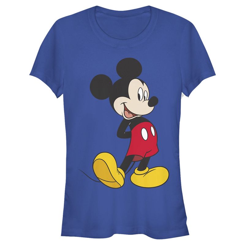 Juniors Womens Mickey & Friends Smiling Mickey Mouse Portrait T-Shirt, 1 of 5