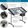 SKRAN Adjustable Glass Drafting Table , Tiltable Writing Desk With 2 Fabric Drawers And 4 Wheels for Home Office and School - 3 of 4