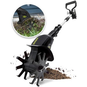 Sun Joe 24 Volt Cordless Garden Tiller & Cultivator with Telescopic Pole Extending from 28.3" to 37.3", Auxiliary Handle & 6 Inch Steel Blades, Green - 1 of 4
