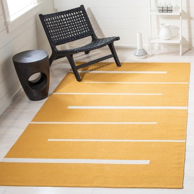 Ivory and Gold Flat Woven Handmade Rectangular Rug 6' x 9'