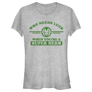 Juniors Womens Marvel St. Patrick's Day Iron Man No Luck Needed T-Shirt - 1 of 4