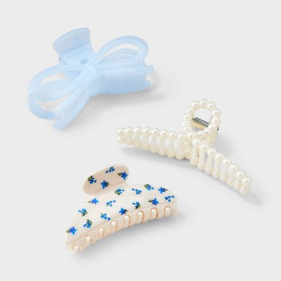 Girls' 3pk Pearl Claw Clip Set - art class™ Blue