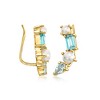 Ross-Simons 3-4mm Cultured Pearl and .70 ct. t.w. Swiss and Sky Blue Topaz Ear Climbers in 18kt Gold Over Sterling - 3 of 4