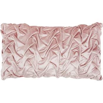 16x24 Oversized Smocked Velvet Lumbar Throw Pillow Ivory - VCNY Home