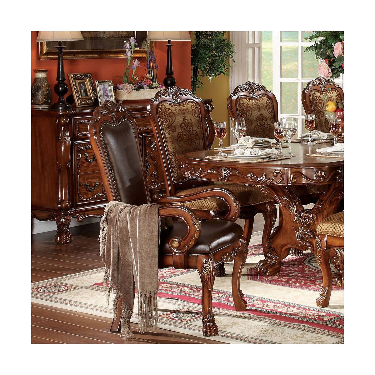 Acme Furniture Dresden Dining Chairs Brown Synthetic Leather/Cherry Oak Finish