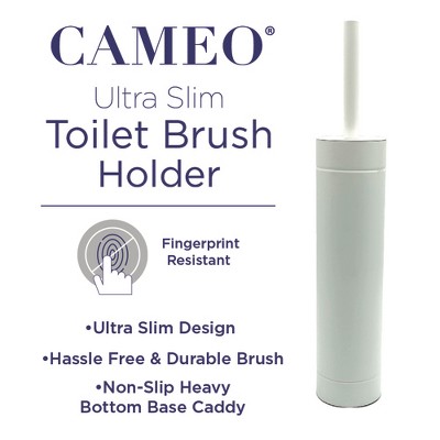 Slim White Stainless Steel Toilet Brush and Holder Set