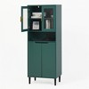 Tall Storage Show Cabinet with 2 Glass Display Door & 2 Doors, Tall Kitchen Pantry Cabinet with Gold Handles - 2 of 4