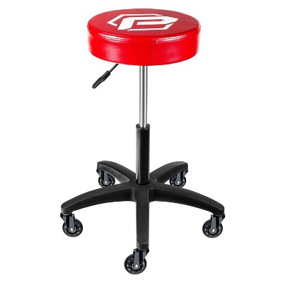 Powerbuilt 240250 Heavy Duty Mechanic Rolling Padded Cushion Stool Seat with Adjustable Height, Skate Wheels, & Swivel Casters, Red