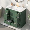 FAMYYT 36 in. Single Sink Freestanding Green Bath Vanity with White Ceramic Top, Adjustable Shelves and 6 Drawer - 3 of 4