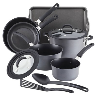 Rachael Ray Cook + Create 10pc Hard Anodized Nonstick Cookware Set with Black Handles
