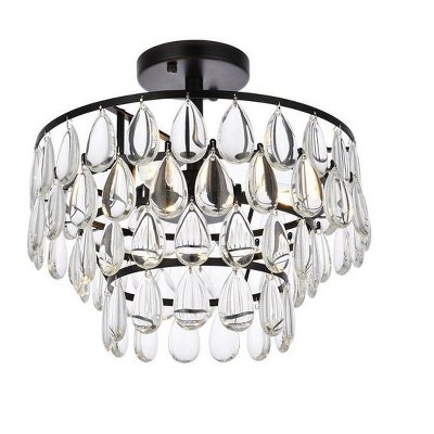 Mila 14'' Black Iron and Crystal Flush Mount Light