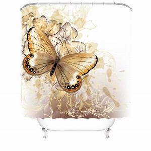 Golden Yellow Butterfly Shower Curtains for Bathroom Waterproof Fabric Bath Curtain Durable Soft Stylish Bathroom Decor 72x72 Inch - 1 of 1