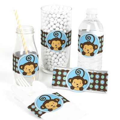 Big Dot of Happiness Blue Monkey Boy - DIY Party Supplies - Baby Shower or Birthday Party DIY Wrapper Favors & Decorations - Set of 15