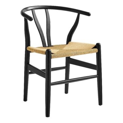 Modway  Amish Wood Rope Dining Room Chair in Black - 29 Inch Tall Solid Elm Wood Accent Armchair