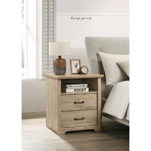 Vynxaria Elara 2-Drawer Nightstand with Open Shelf, USB-A/C Ports, Black Metal Handles, 35LBS Top Capacity - 1 of 4