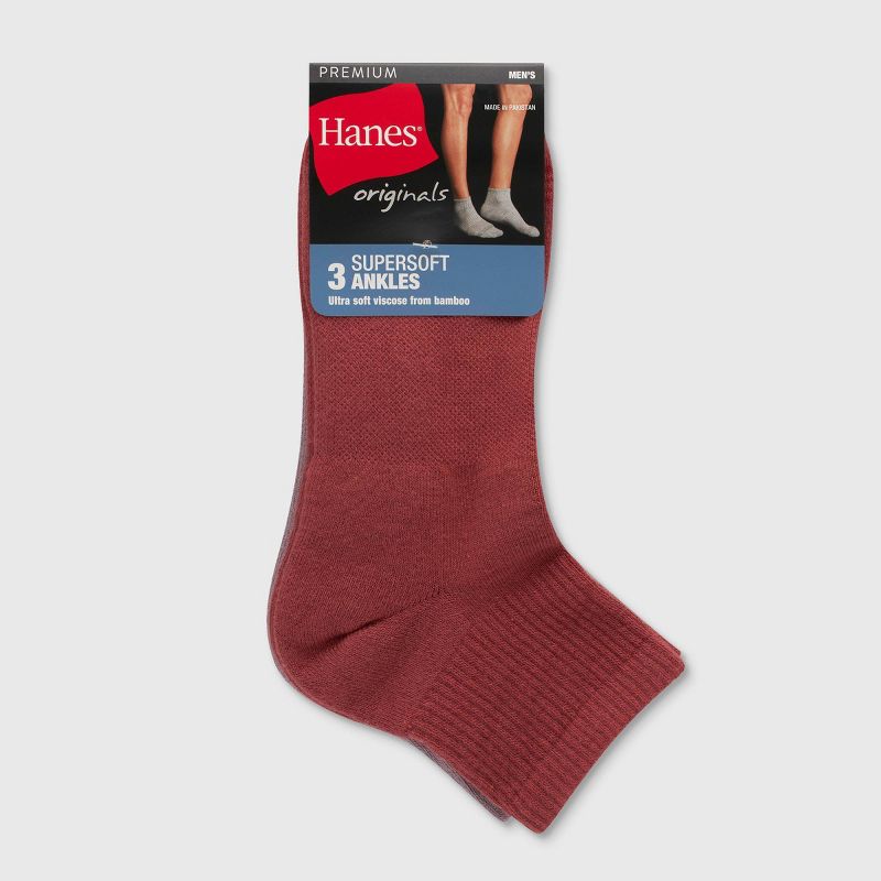 Hanes Originals Premium Men's SuperSoft Ankle Socks 3pk - 6-12, 3 of 8