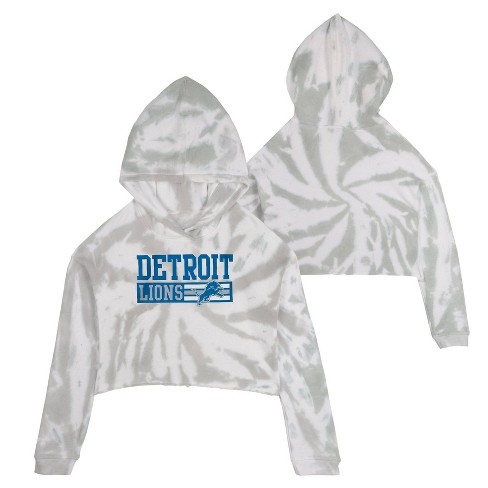 Nfl Detroit Lions Girls' Gray Tie-dye Crop Hooded Sweatshirt : Target