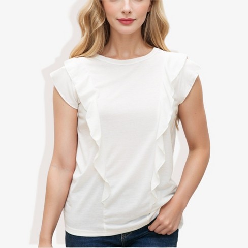 Anna-kaci Women's Round Neck Ruffle Detail Short Sleeve Layering Long T ...