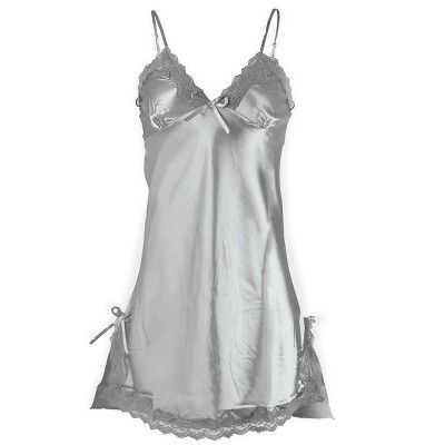 Unique Bargains Women's Satin Lace Pretty Trim Sleepwear Nightgown