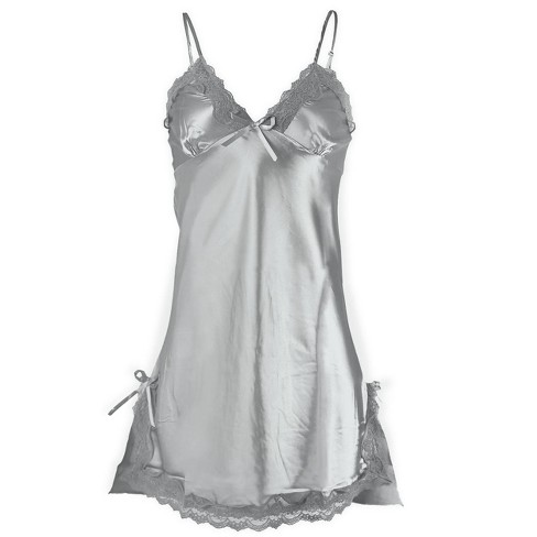 Lace Trim Satin Slip Dress & Robe Pajama Set