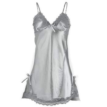 Allegra K Women Satin Lace Trim Sleepwear Nightgown Pajama Slip Dress