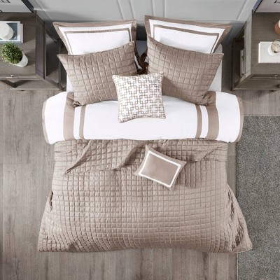 Taupe Full Microfiber 8-Piece Bedding Set with Decorative Pillows