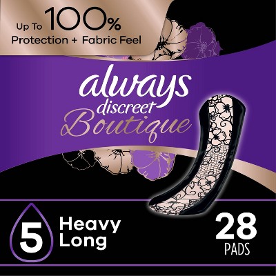 Image of Always Discreet Boutique Incontinence and Postpartum Incontinence Pads - Heavy Absorbency - Long Length - 28ct