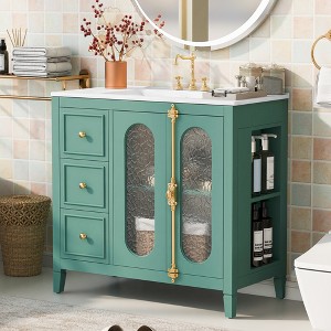 36" Bathroom Vanity With Sink Top, Modern Bathroom Sink Cabinet With 2 Soft Closing Doors And 3 Storage Drawers - 1 of 4